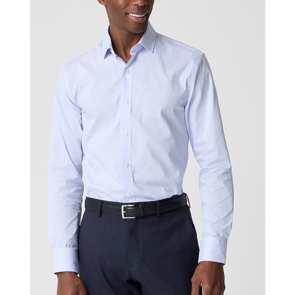 J.Crew Tailored Slim Performance Dress Shirt White Peri Blue Size 15/32
